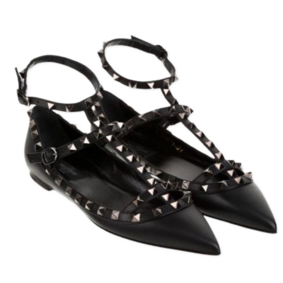 Valentino Shoes - Valentino Noir Rockstud Cage Flats